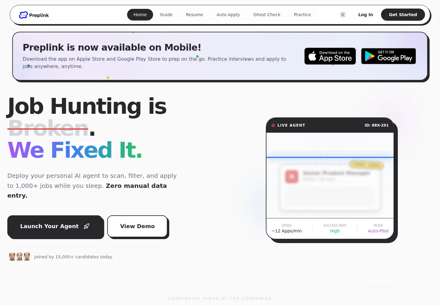 Screenshot of preplink.ai