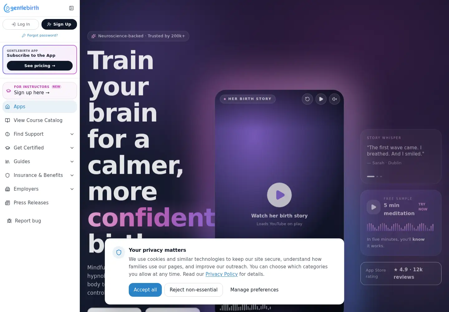 Screenshot of gentlebirth.app