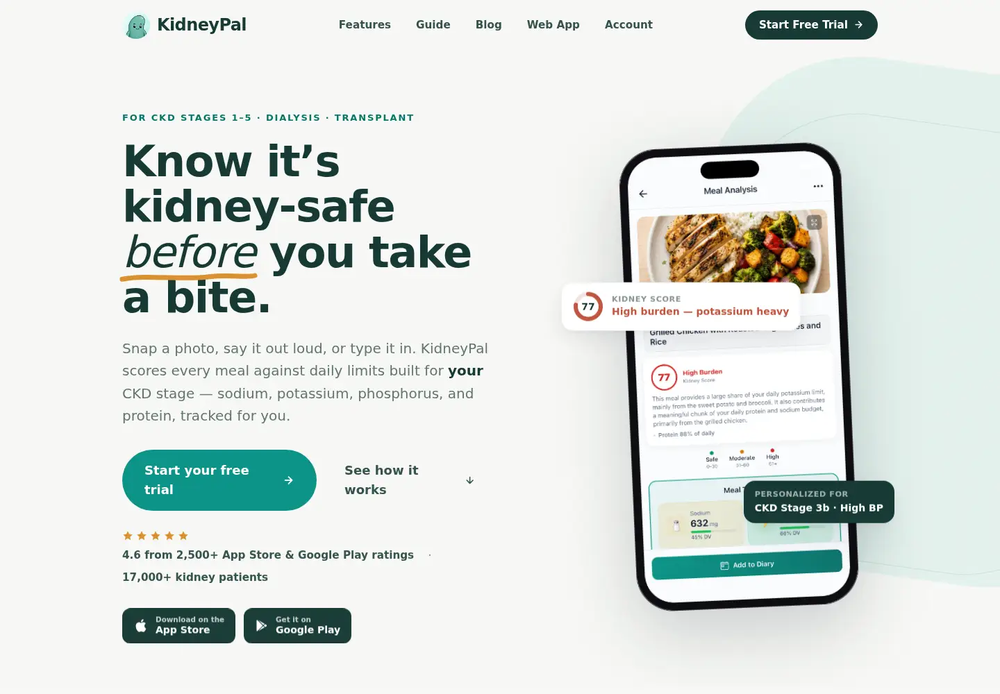 Captured homepage of kidneypal.app in the current scan