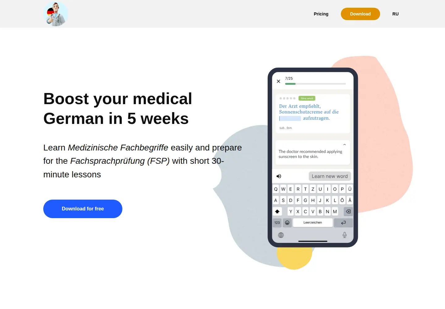 Captured homepage of medicalgerman.app in the current scan