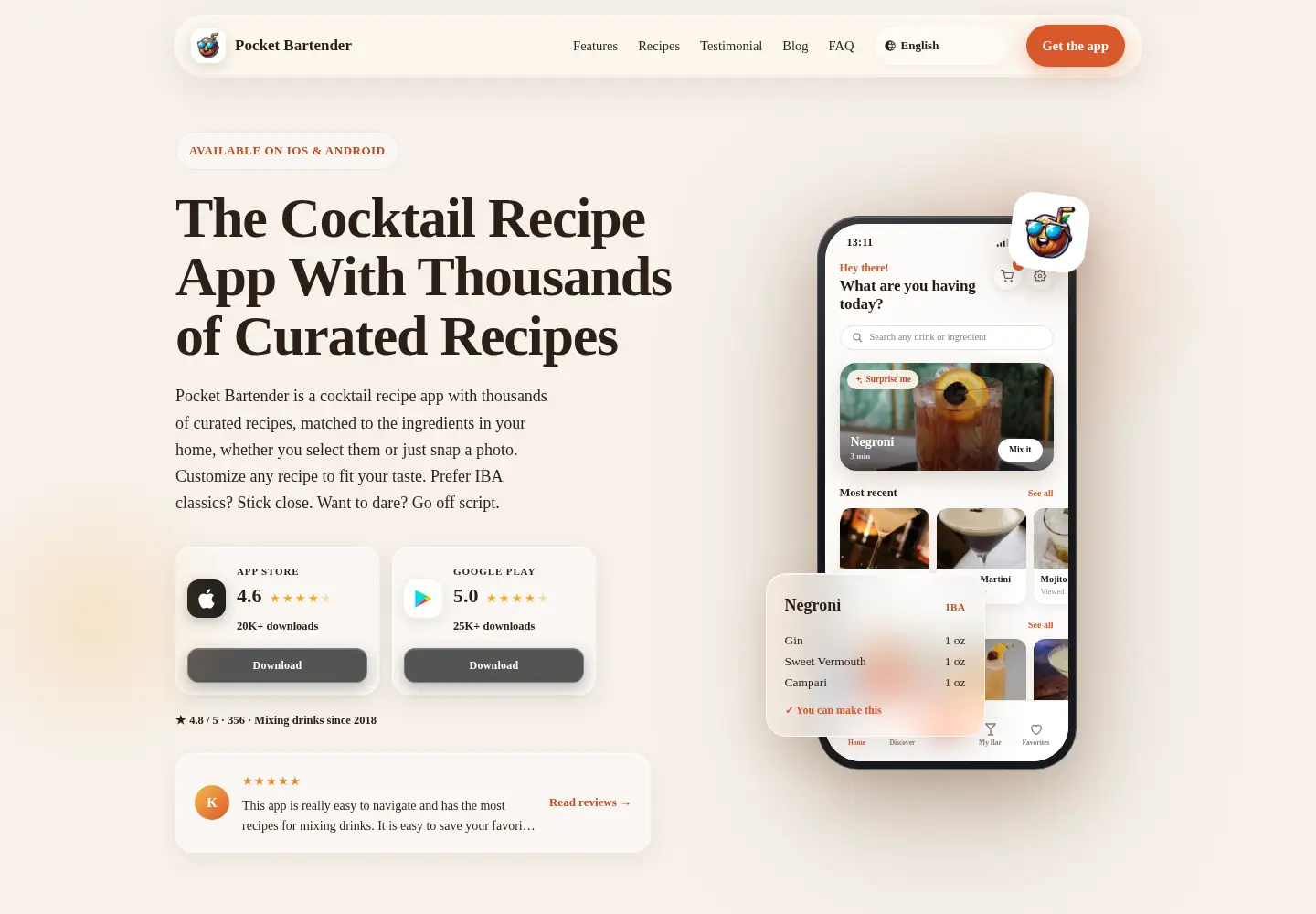Captured homepage of pocketbartender.app in the current scan