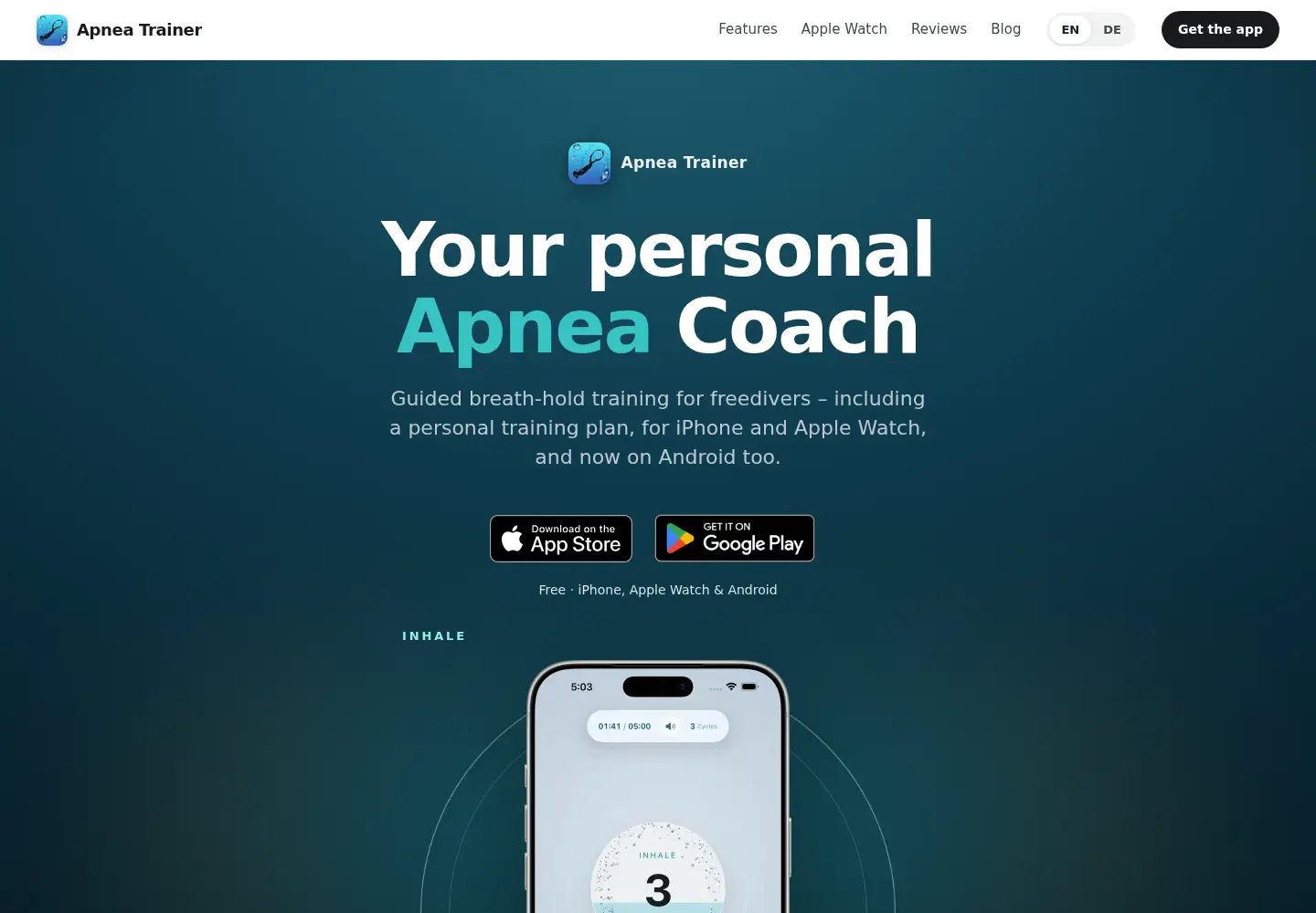 Captured homepage of apnea-trainer.com in the current scan