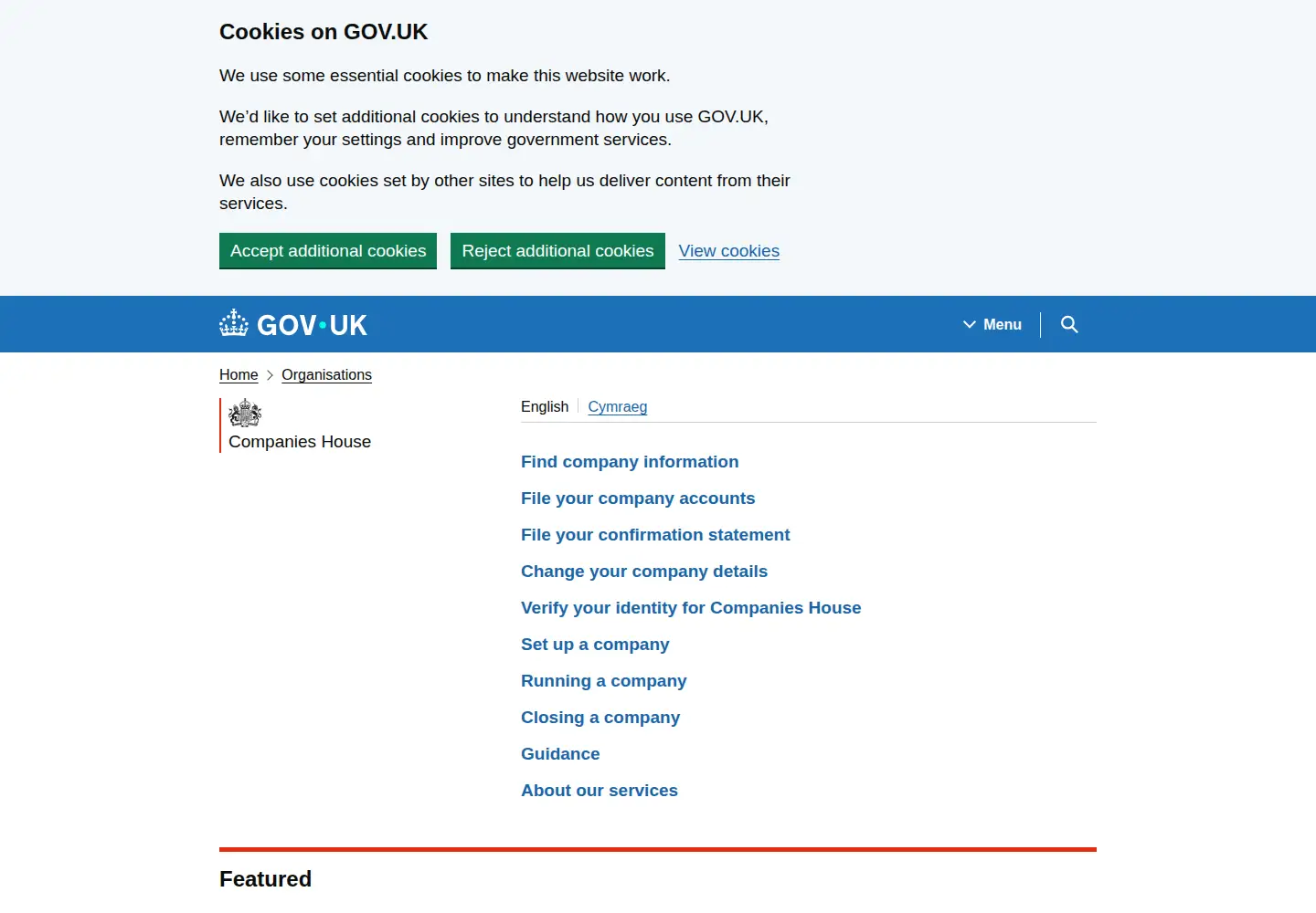 Screenshot of companieshouse.gov.uk