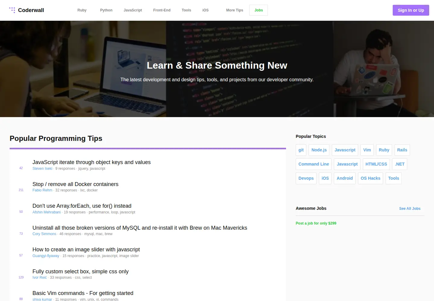 Screenshot of coderwall.com