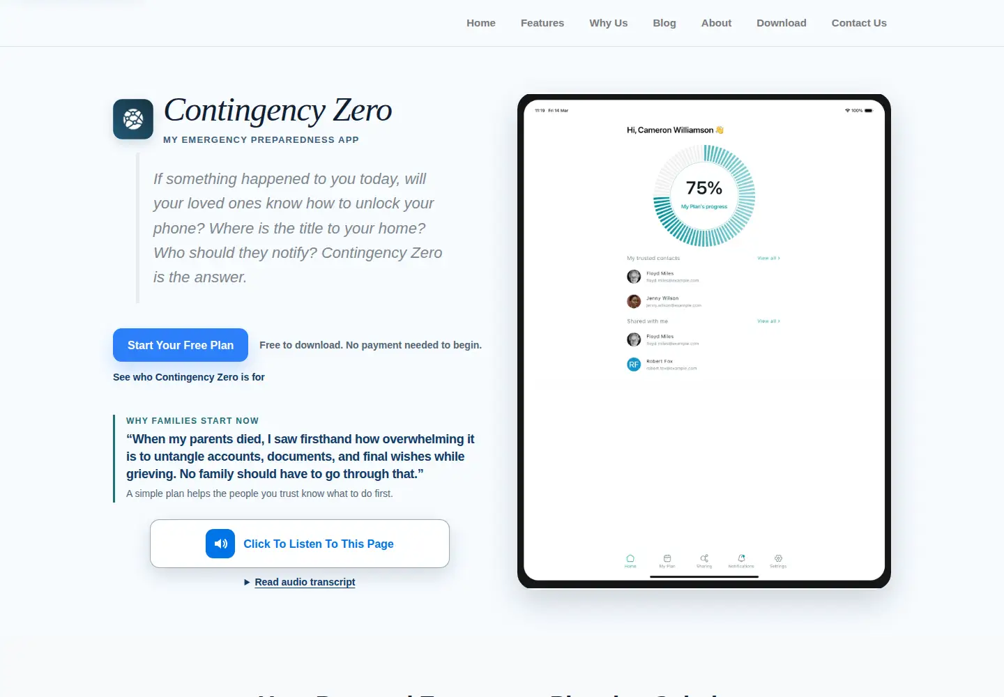 Captured homepage of contingencyzero.com in the current scan