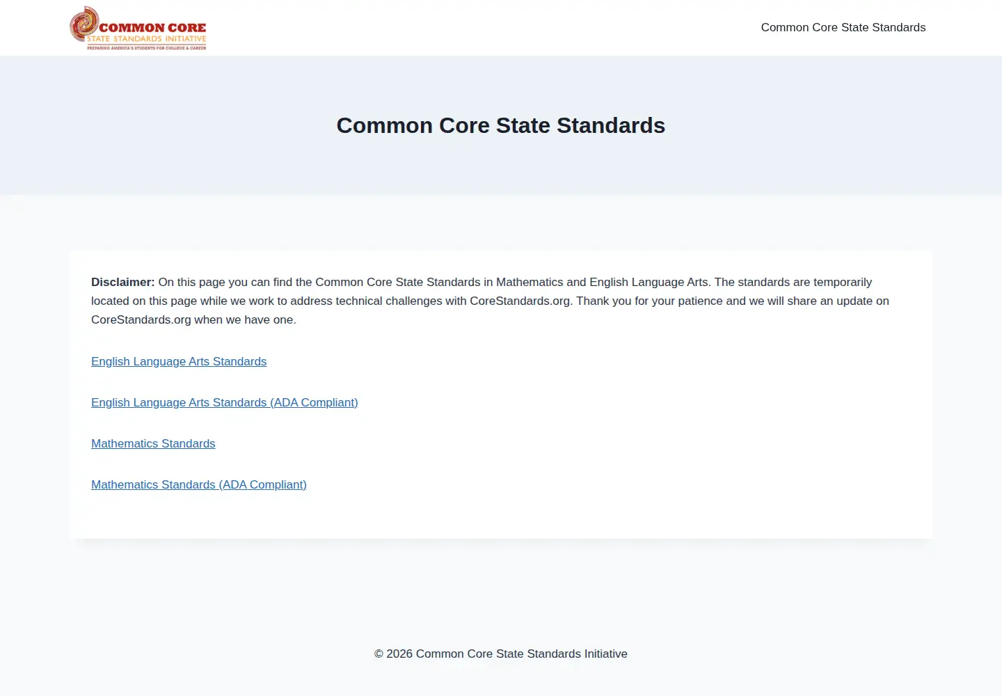 Screenshot of corestandards.org