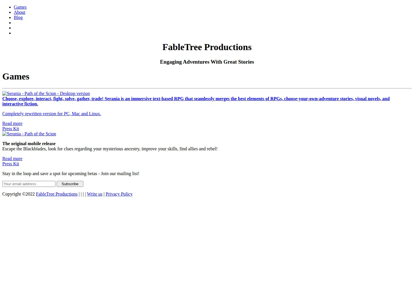Screenshot of fabletreeproductions.com