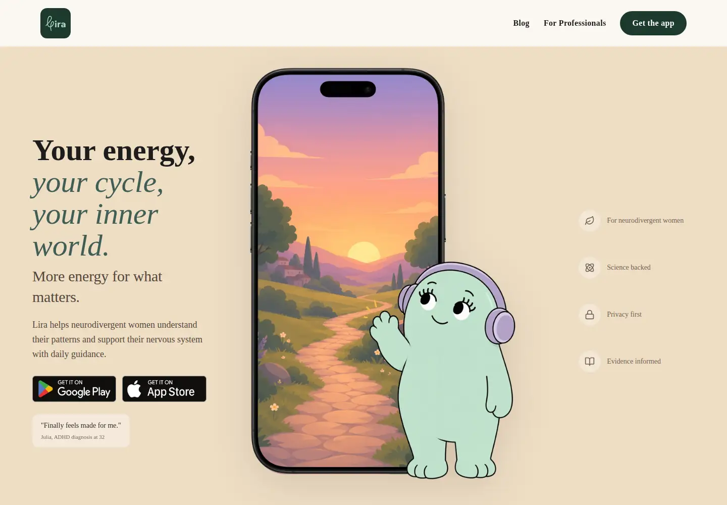 Screenshot of feelwithlira.com