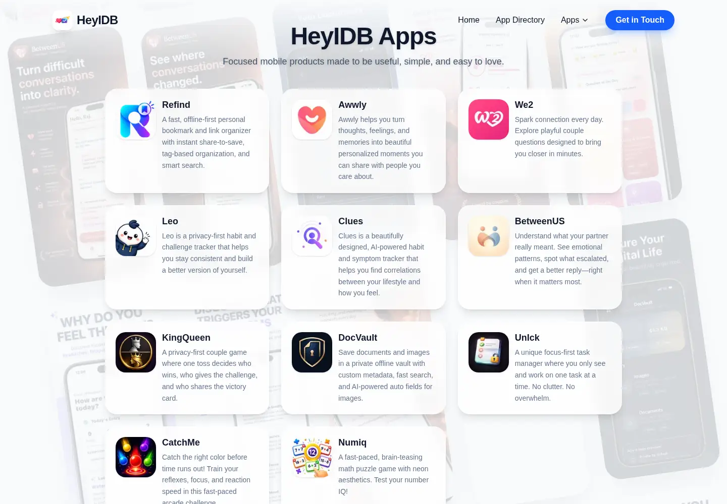 Screenshot of heyidb.com