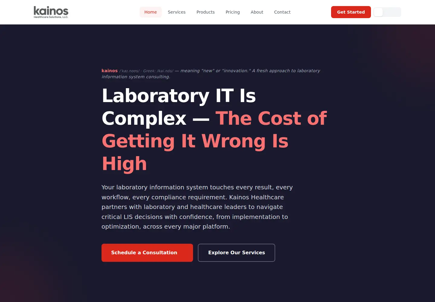 Screenshot of kainoshealthcare.com