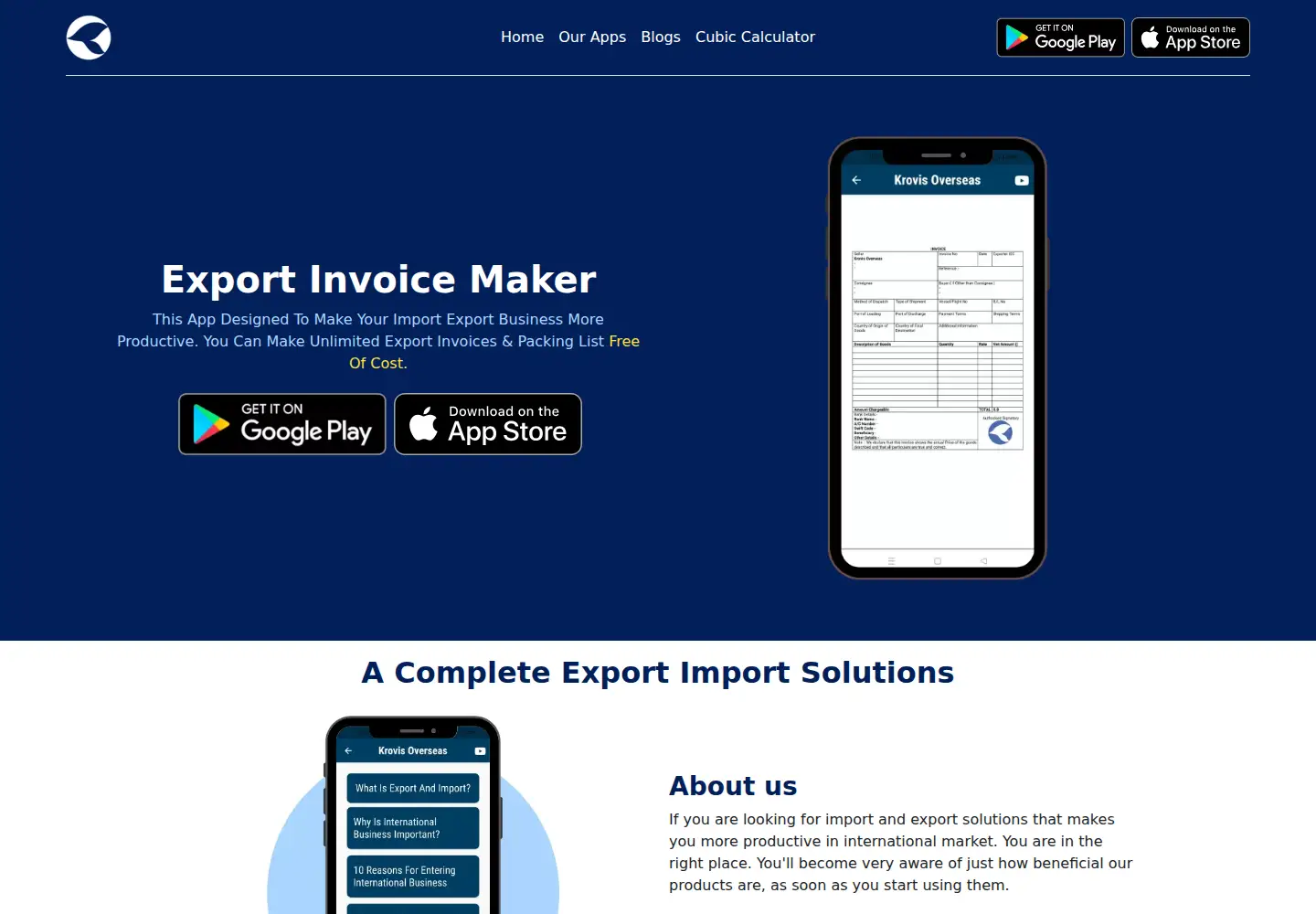 Captured homepage of krovisoverseas.com in the current scan