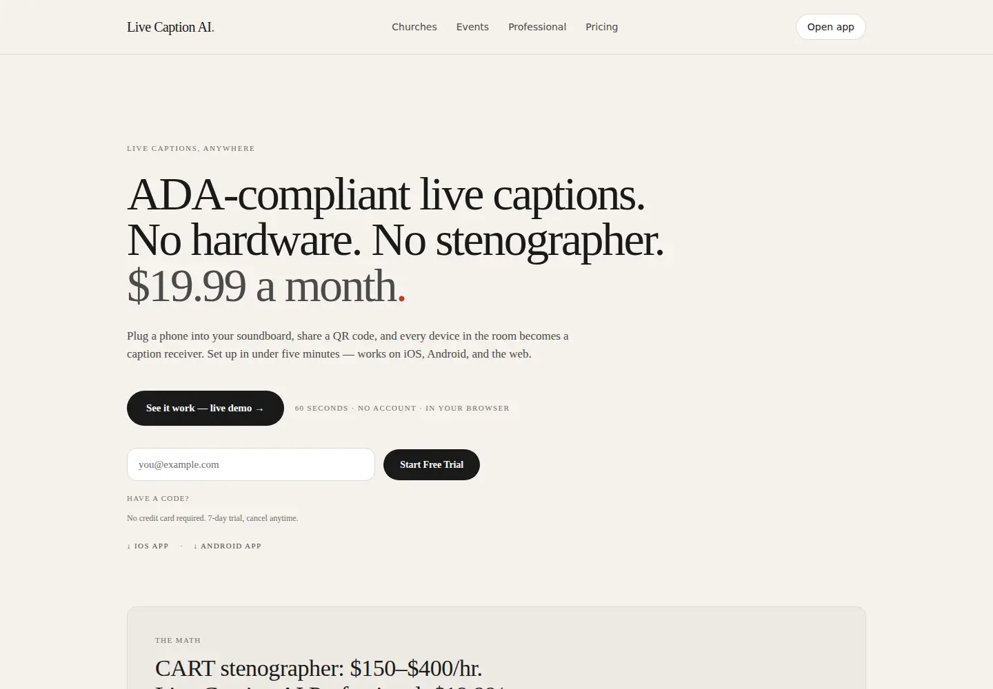 Captured homepage of livecaptionai.com in the current scan