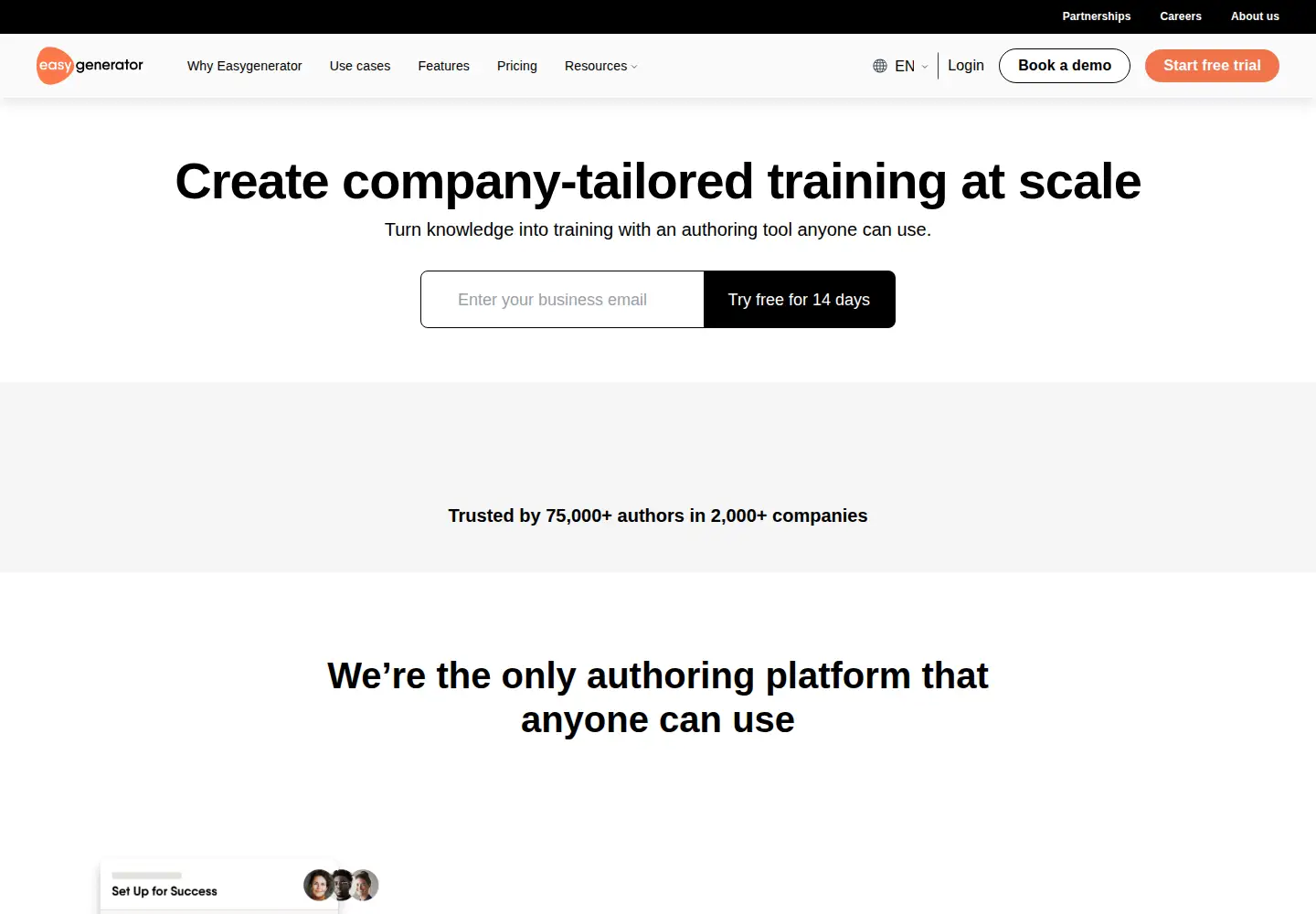 Screenshot of easygenerator.com