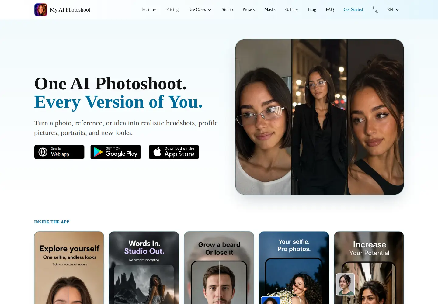 Captured homepage of myaiphotoshoot.com in the current scan