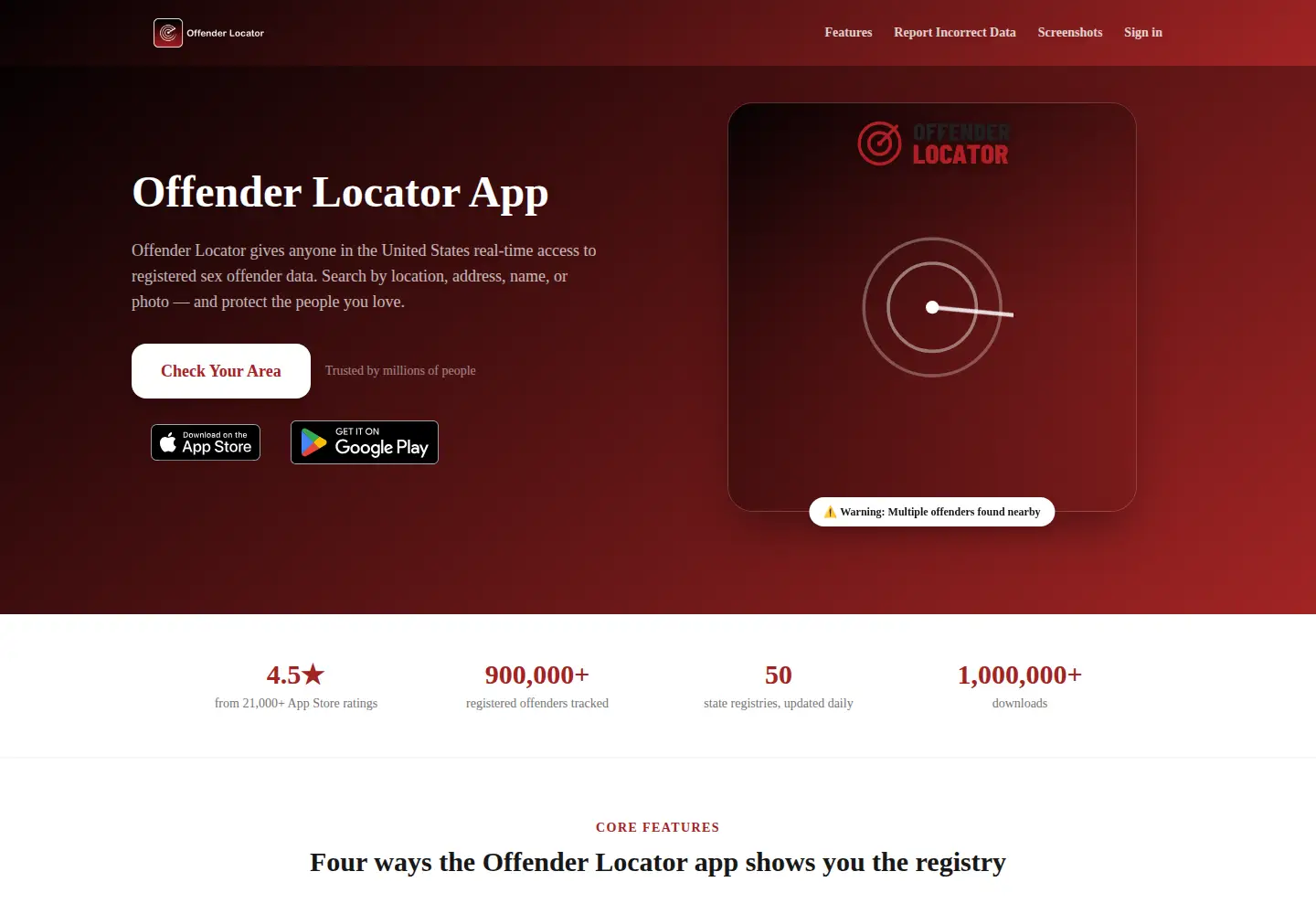 Captured homepage of offenderapps.com in the current scan