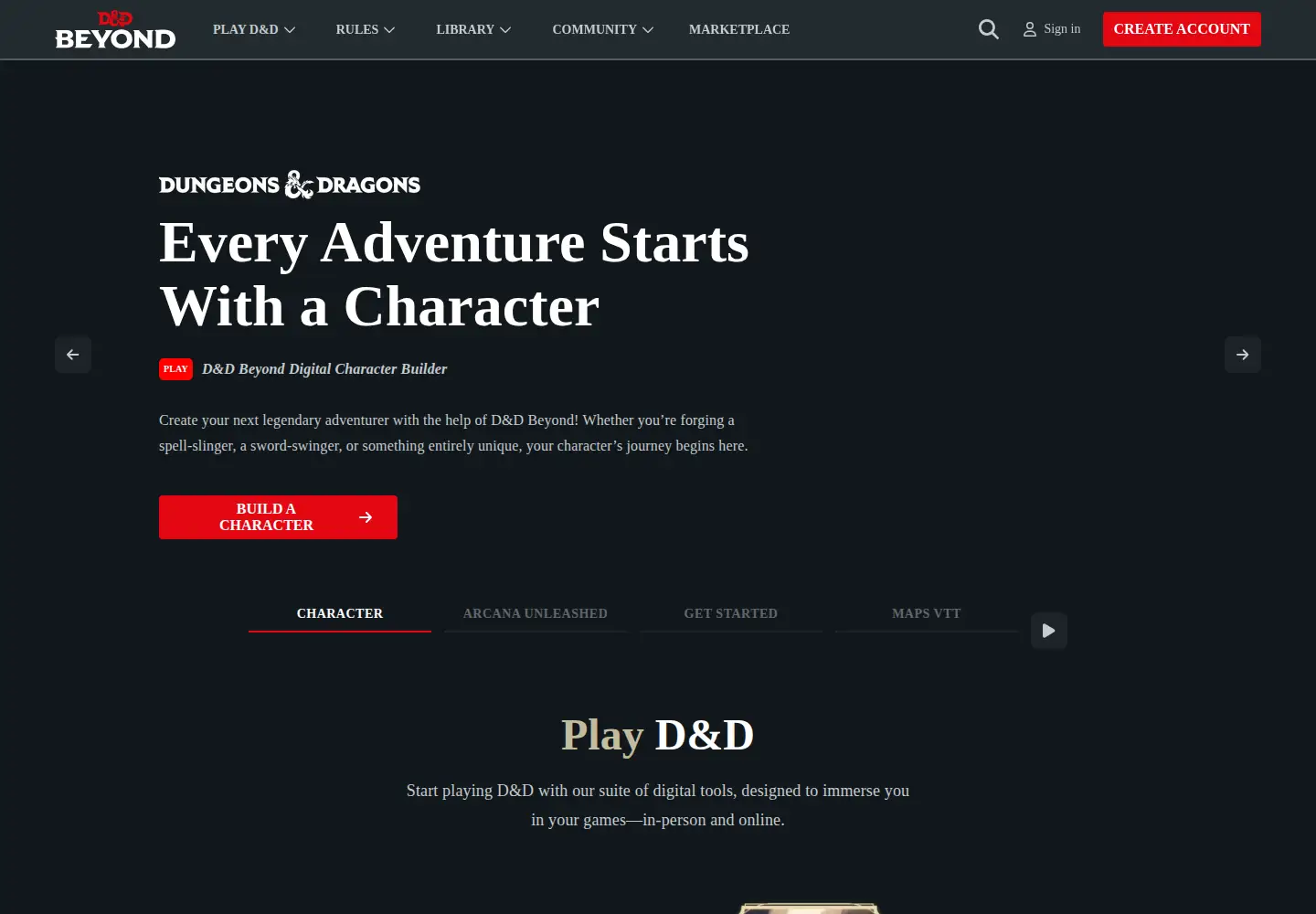 Screenshot of dndbeyond.com
