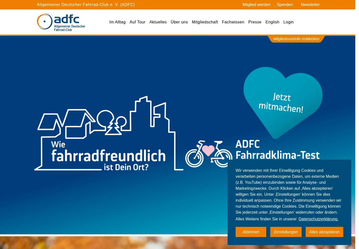 Screenshot of adfc.de