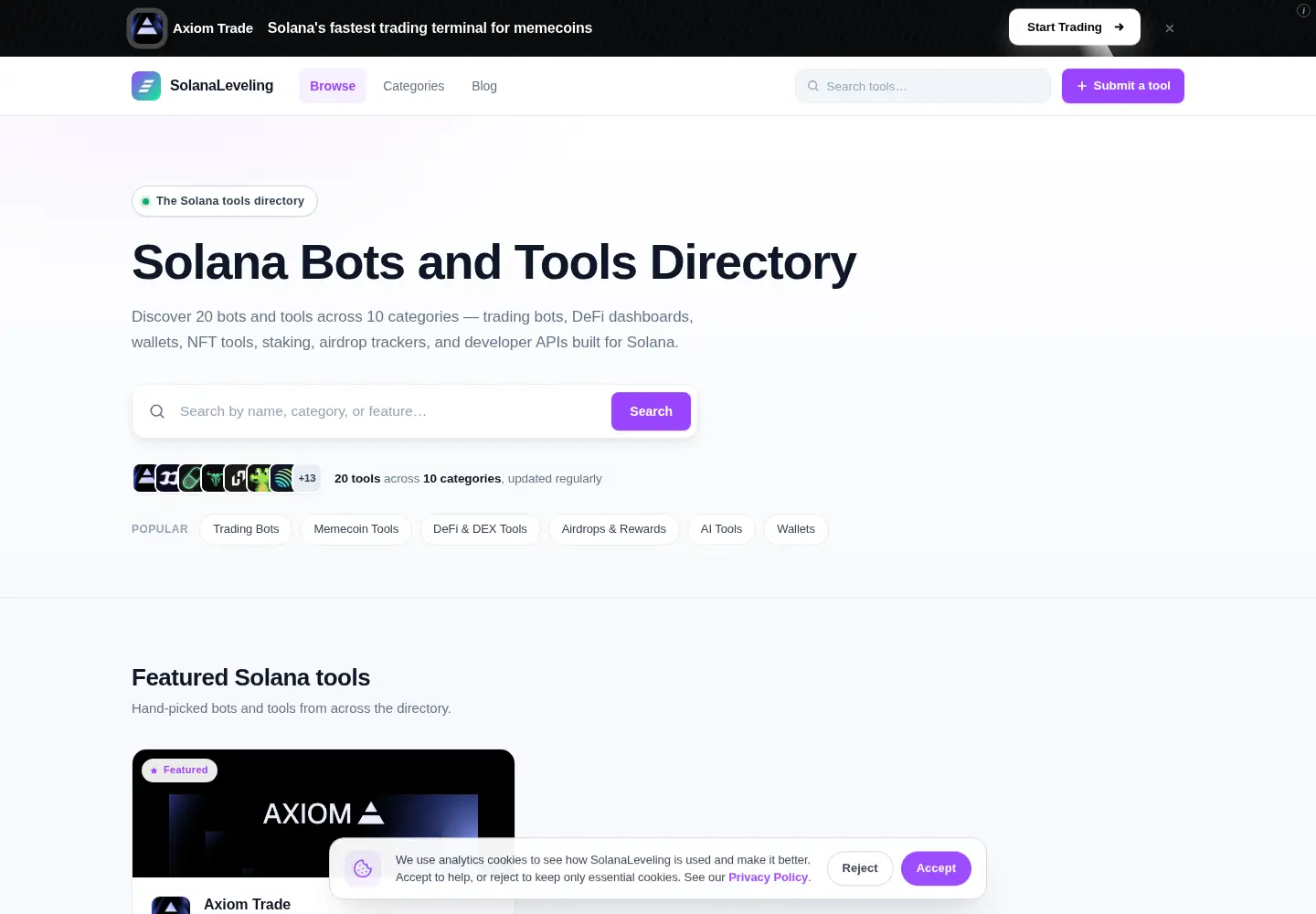 Screenshot of solanaleveling.com
