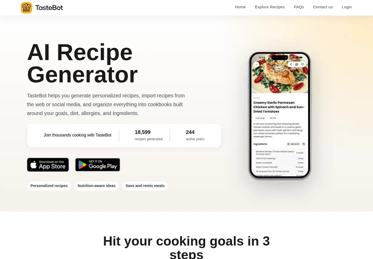 Captured homepage of tastebotai.com in the current scan