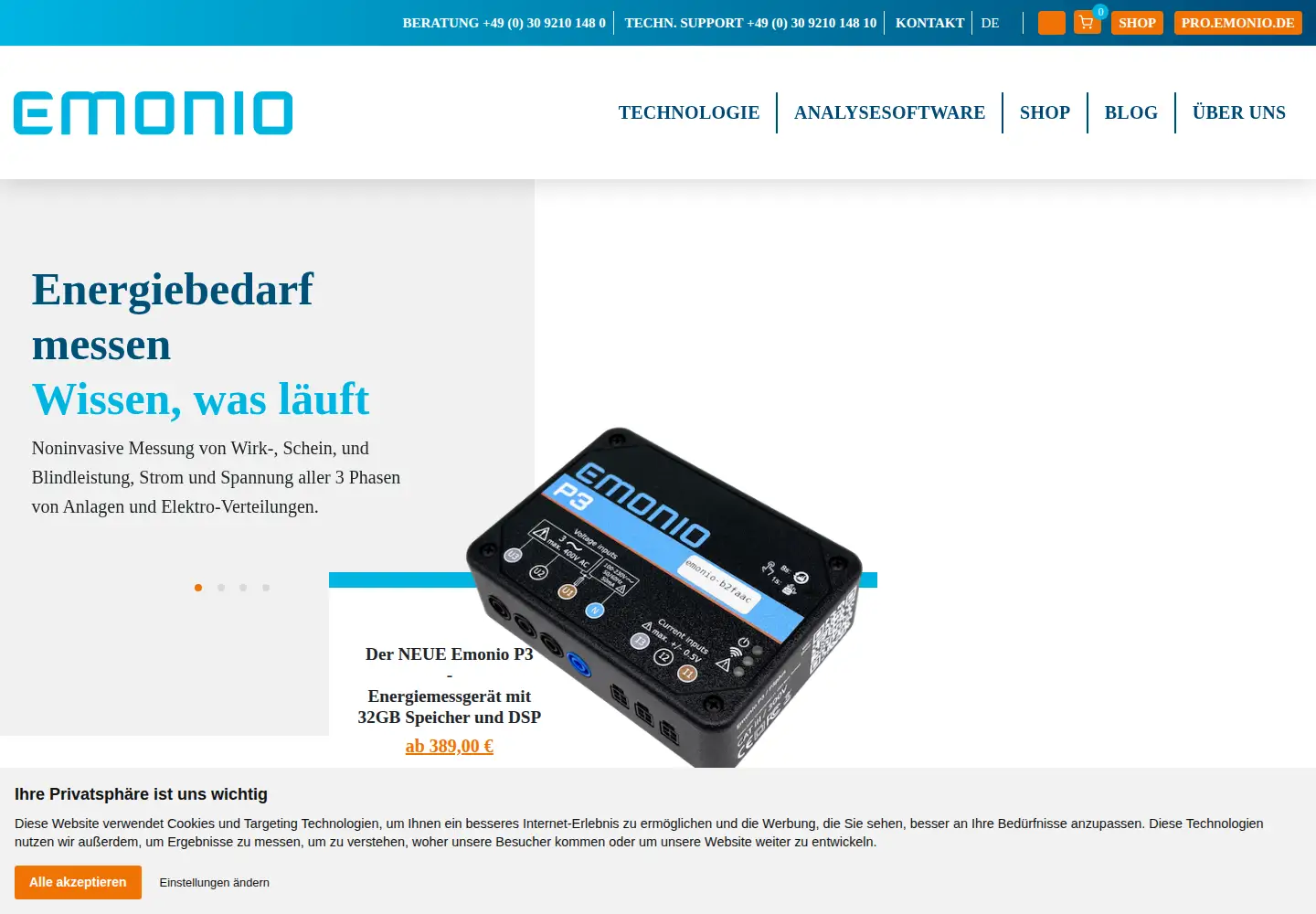 Captured homepage of emonio.de in the current scan