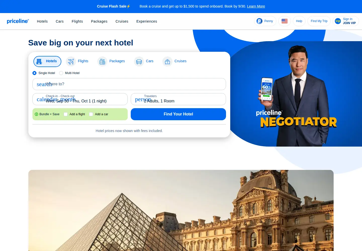 Screenshot of priceline.com