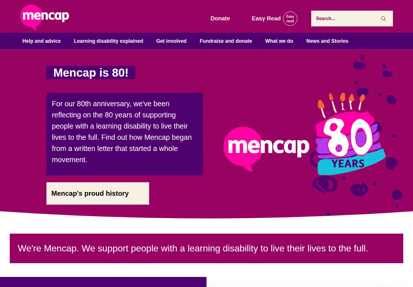 Screenshot of mencap.org.uk