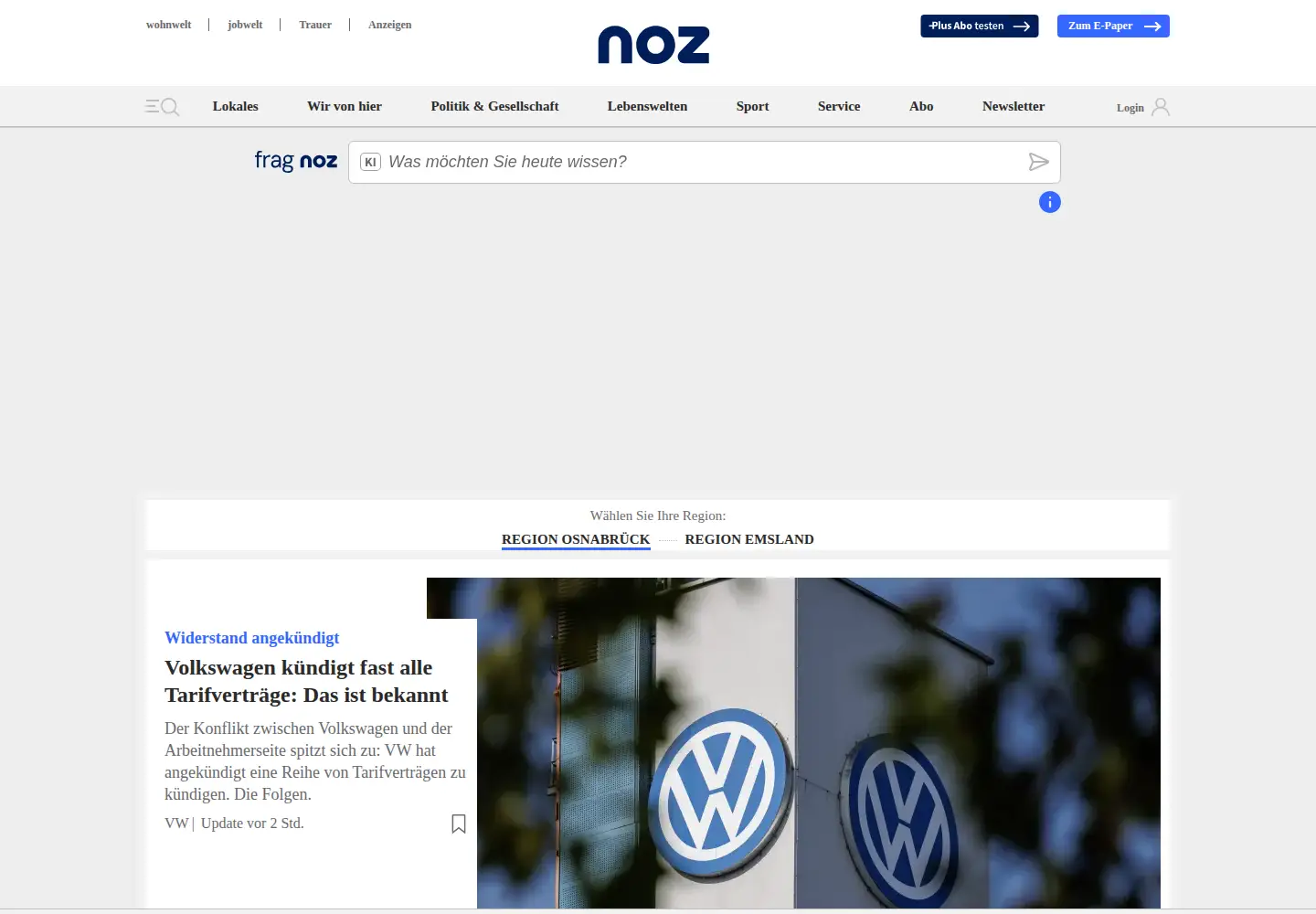 Screenshot of noz.de