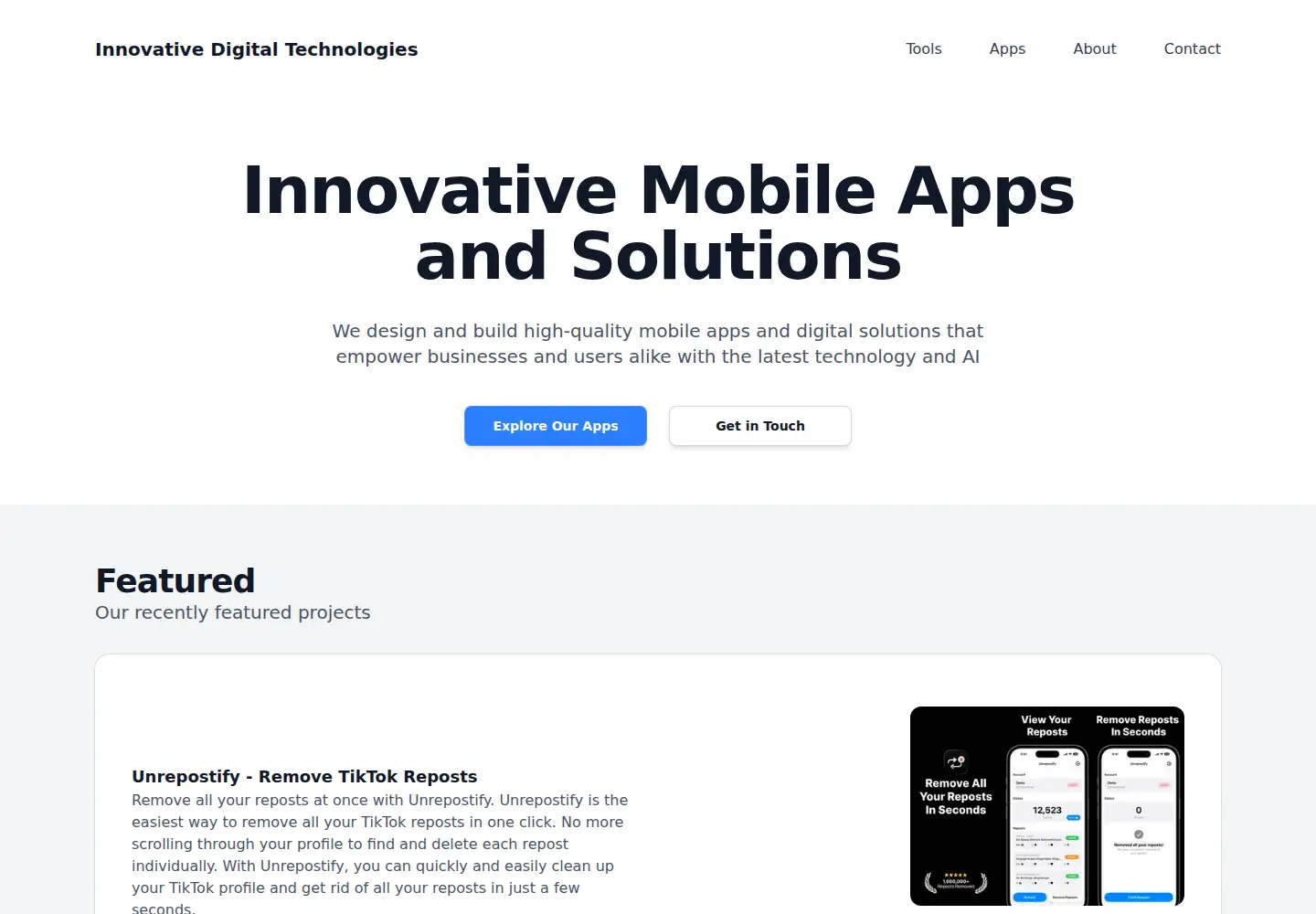 Captured homepage of innovativedigitaltechnologies.software in the current scan