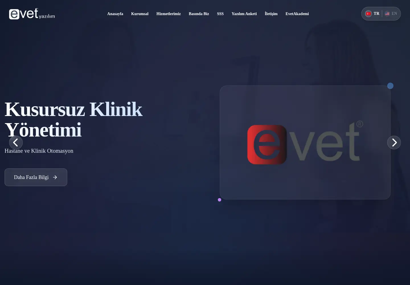 Captured homepage of e-vet.com.tr in the current scan