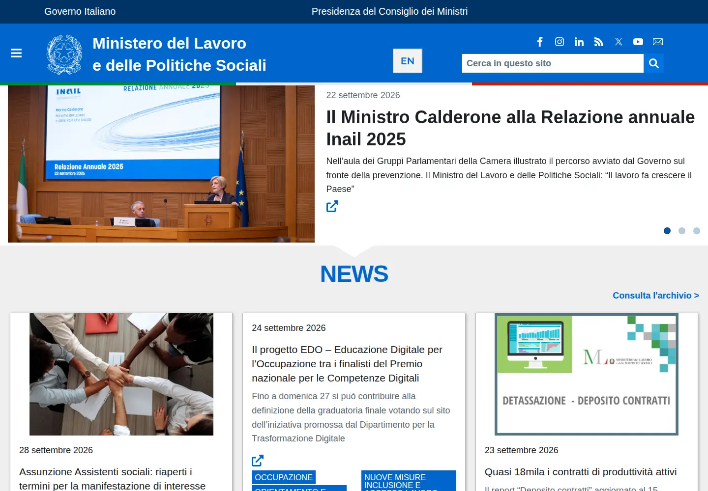 Screenshot of lavoro.gov.it
