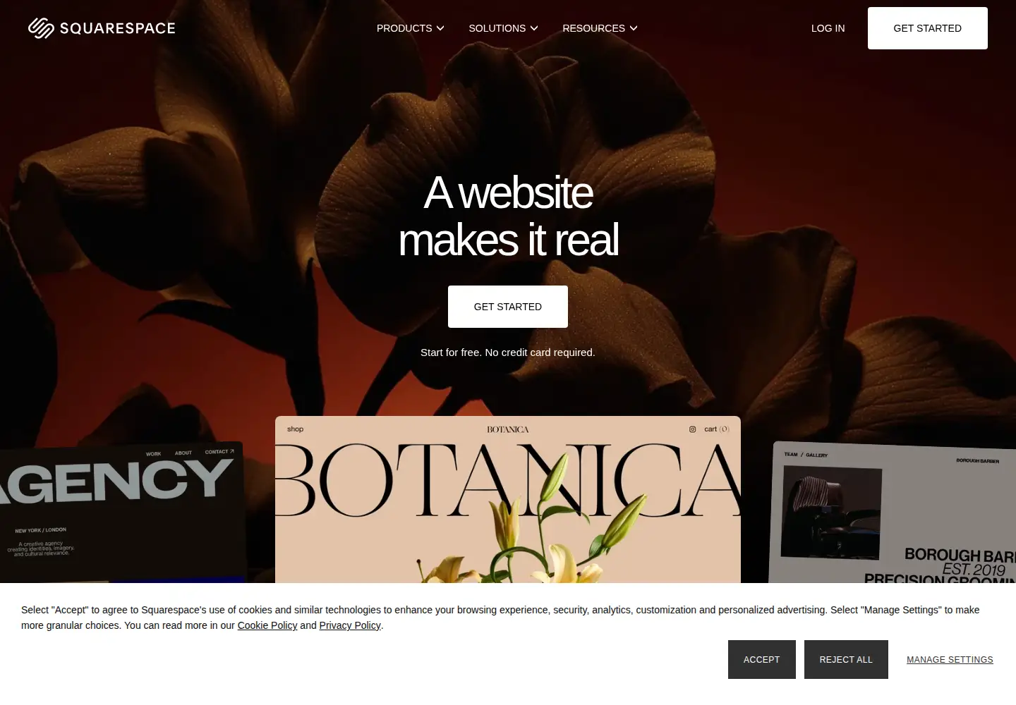 Screenshot of squarespace.com