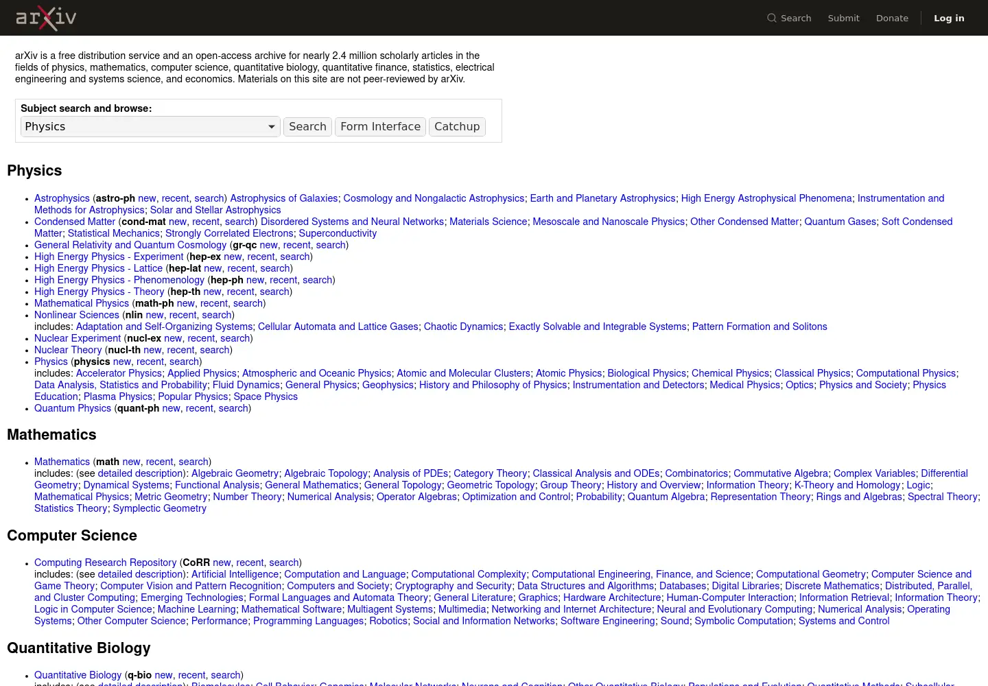 Screenshot of arxiv.org