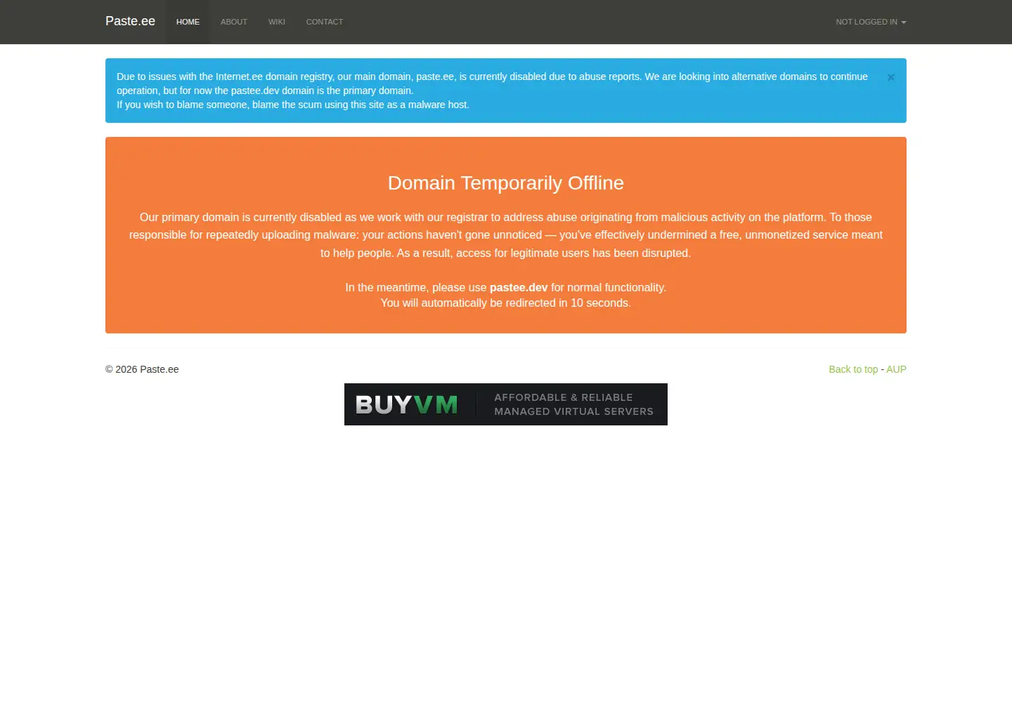 Screenshot of paste.ee