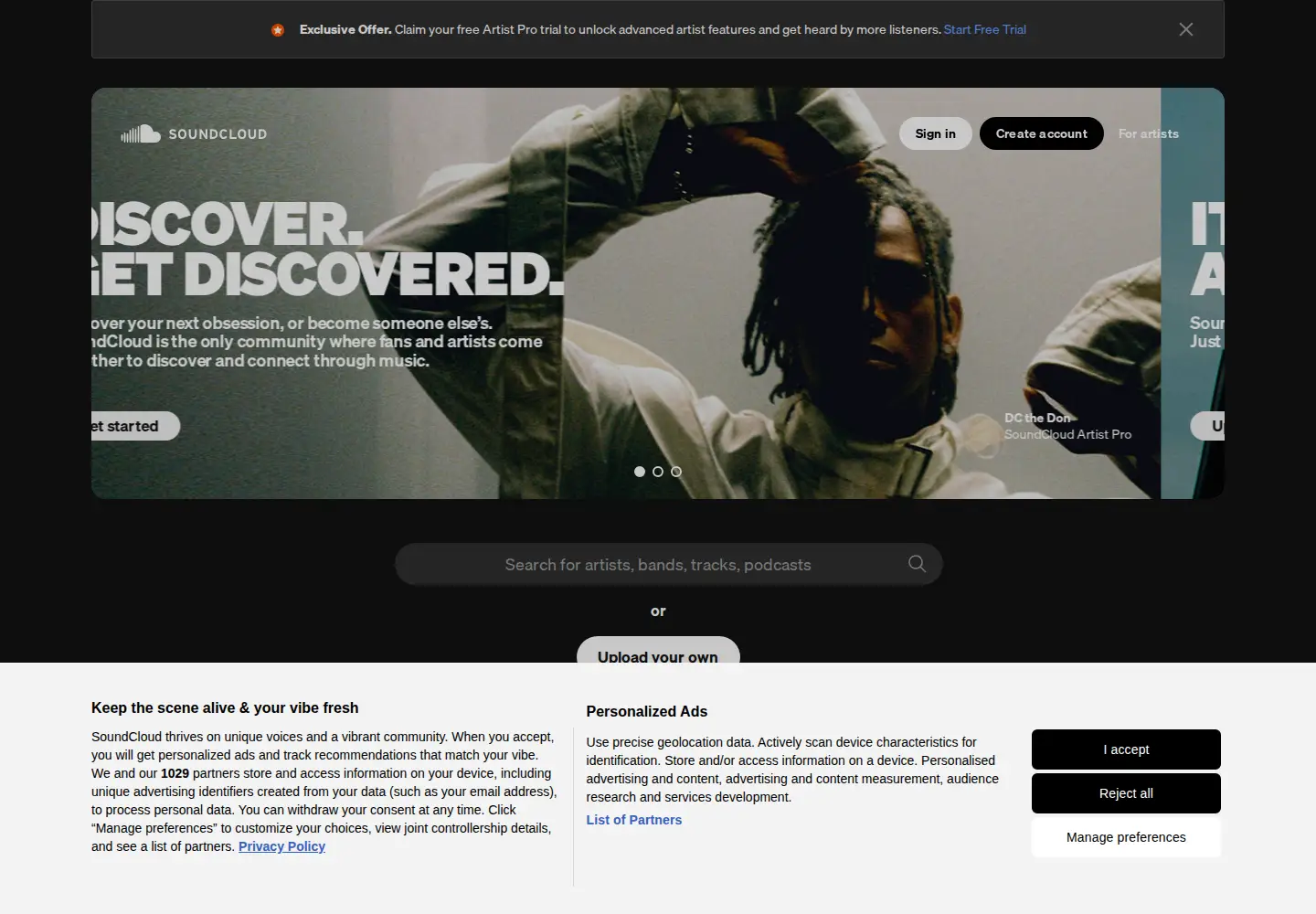 Screenshot of soundcloud.com