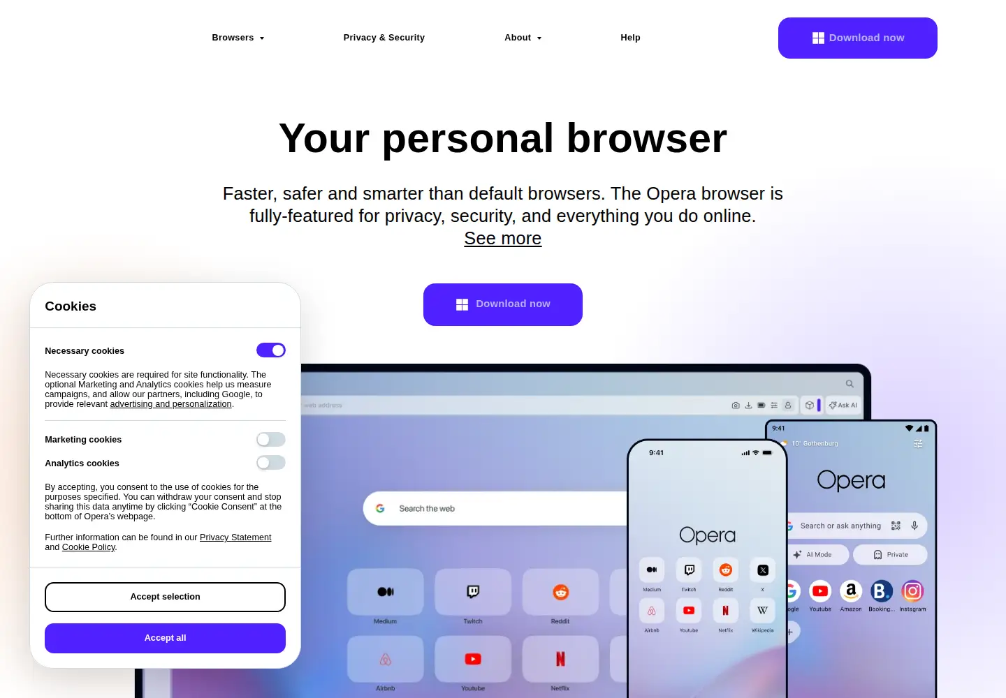 Screenshot of opera.com