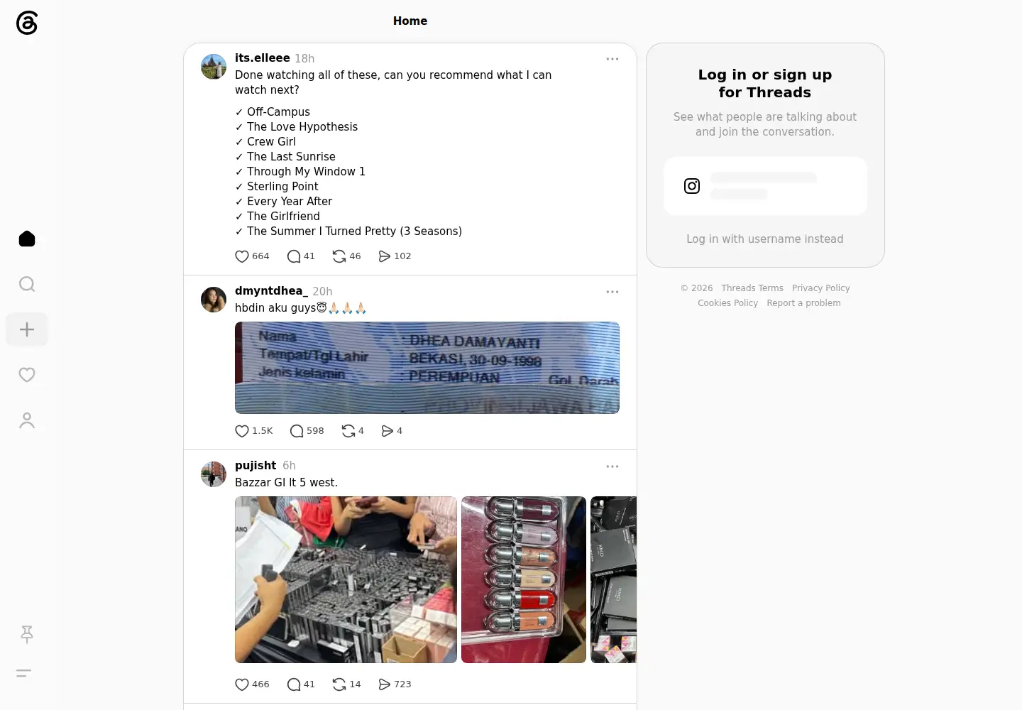 Screenshot of threads.com