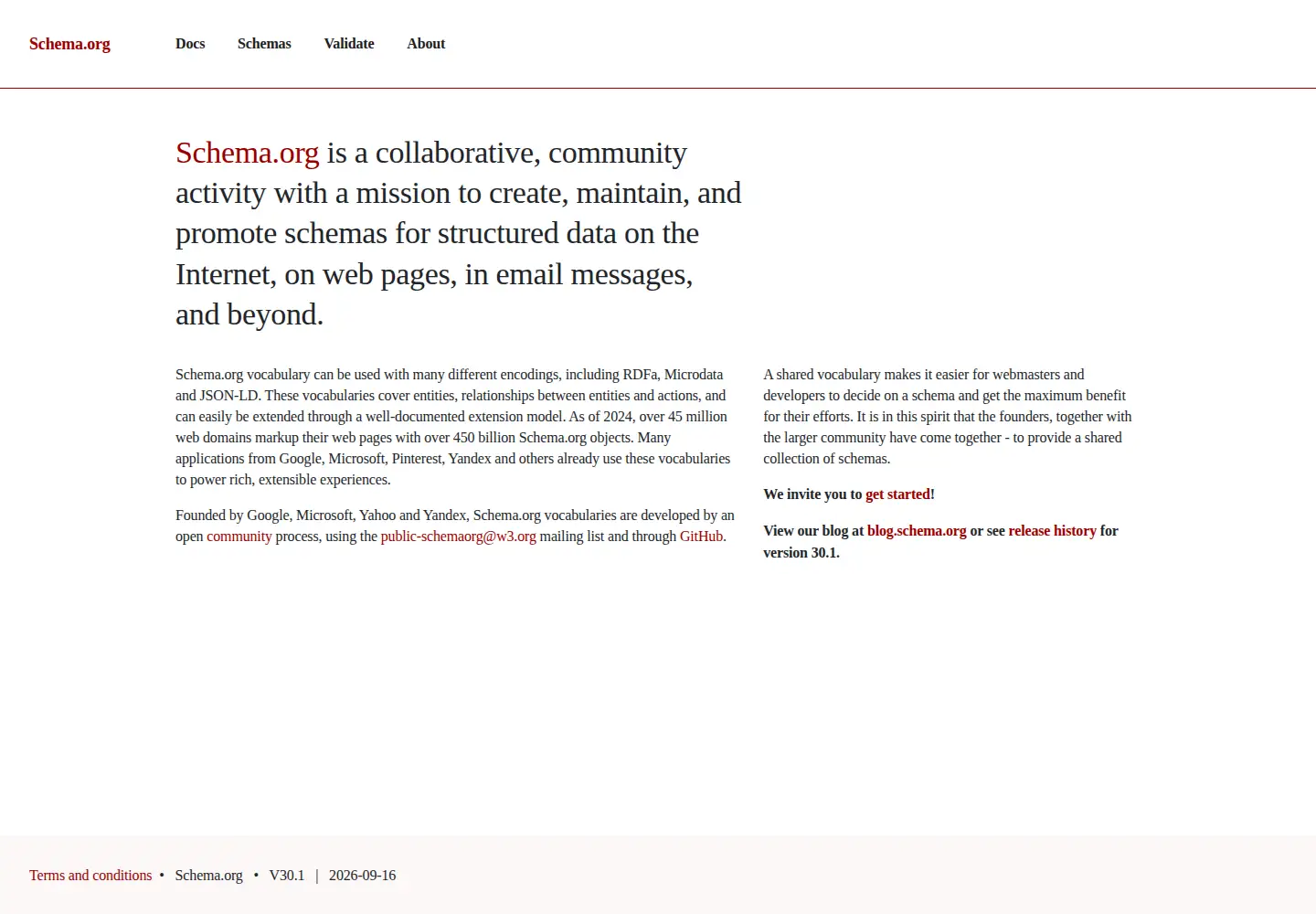 Screenshot of schema.org