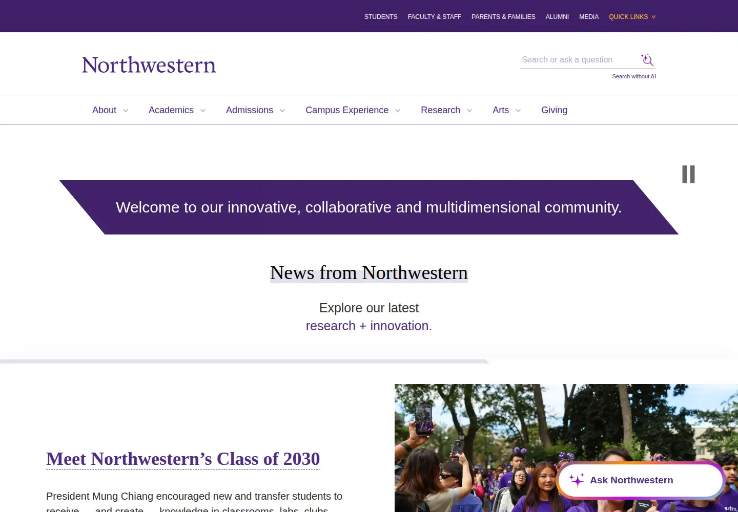 Screenshot of northwestern.edu
