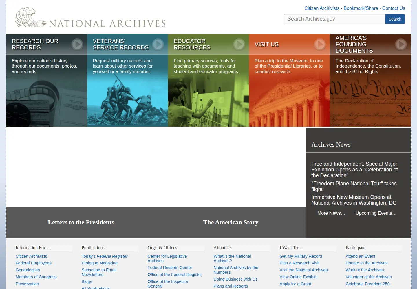 Screenshot of archives.gov