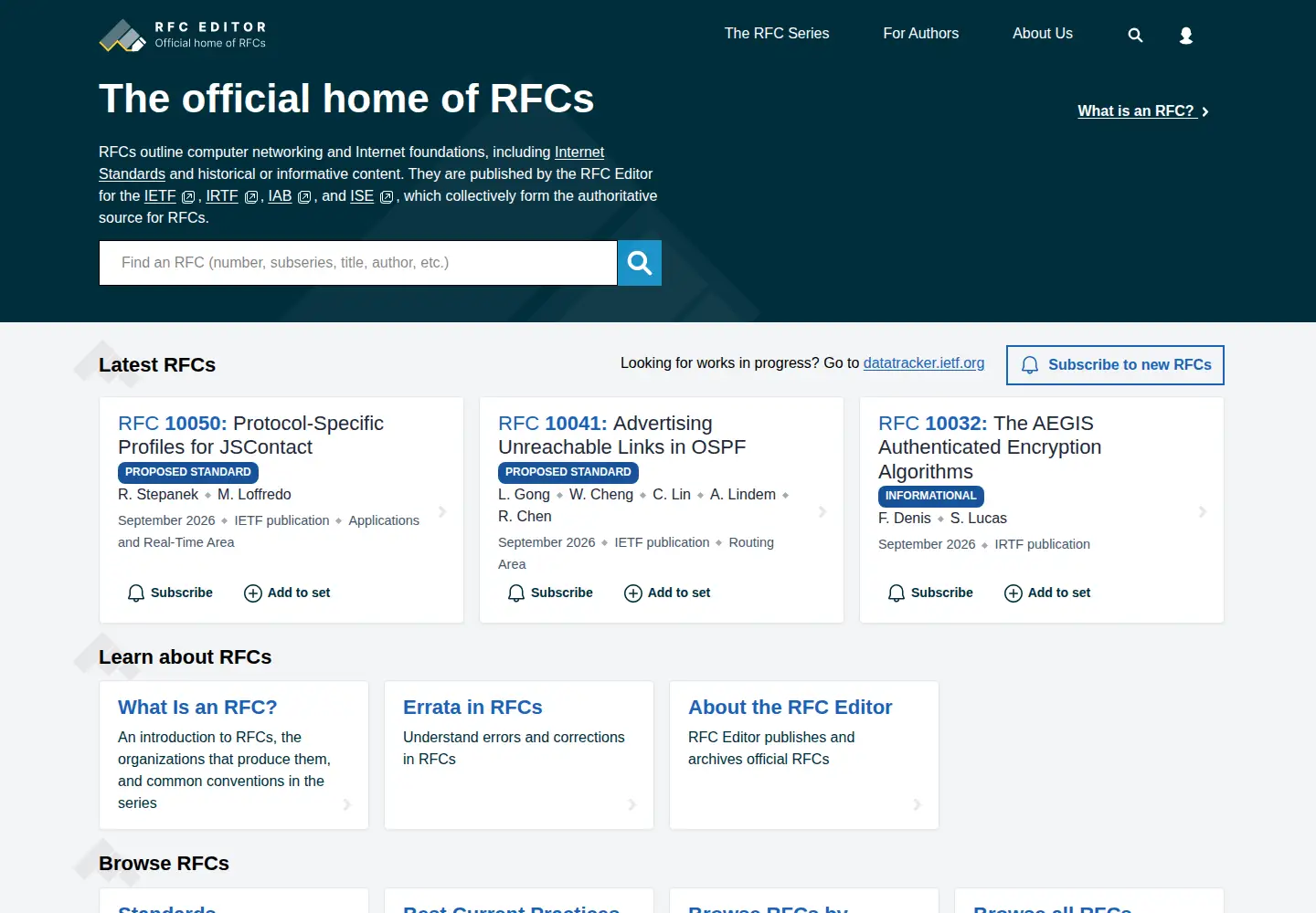 Screenshot of rfc-editor.org