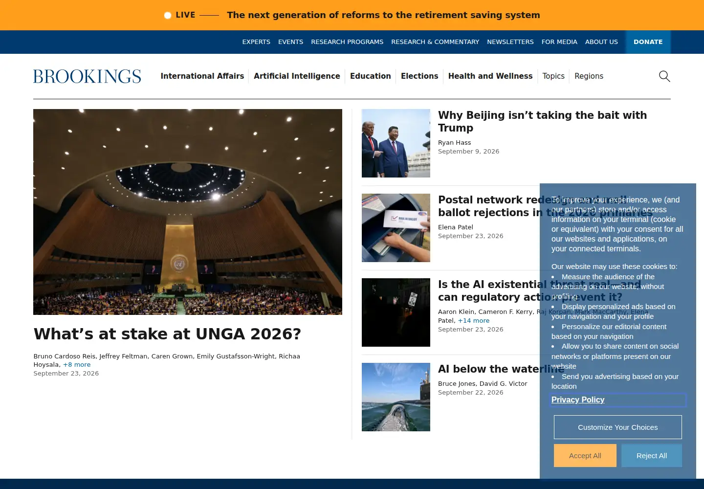 Screenshot of brookings.edu