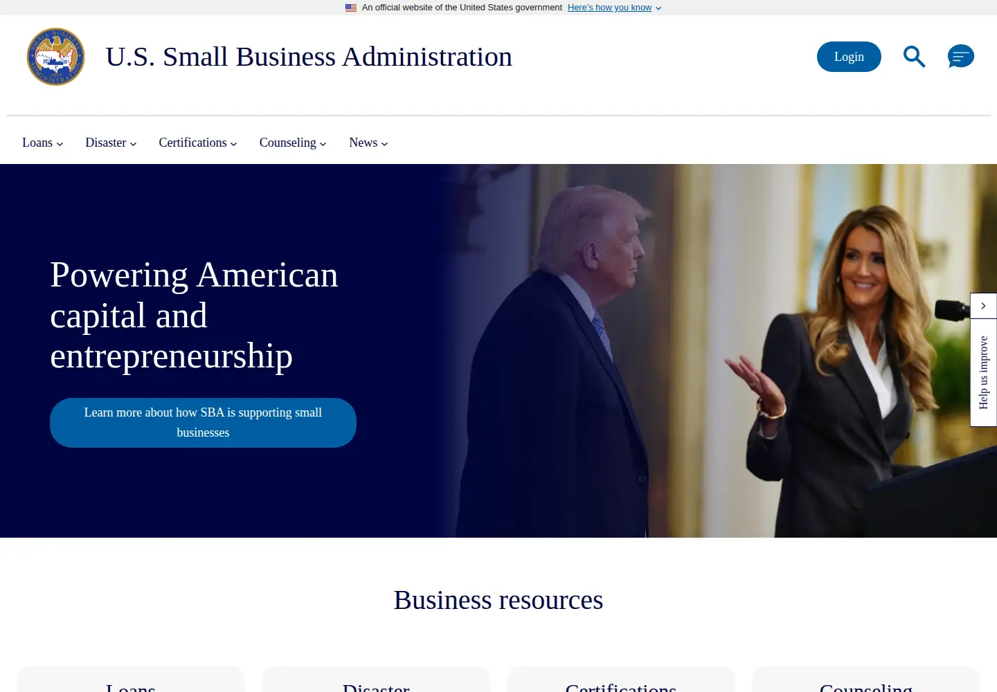 Screenshot of sba.gov