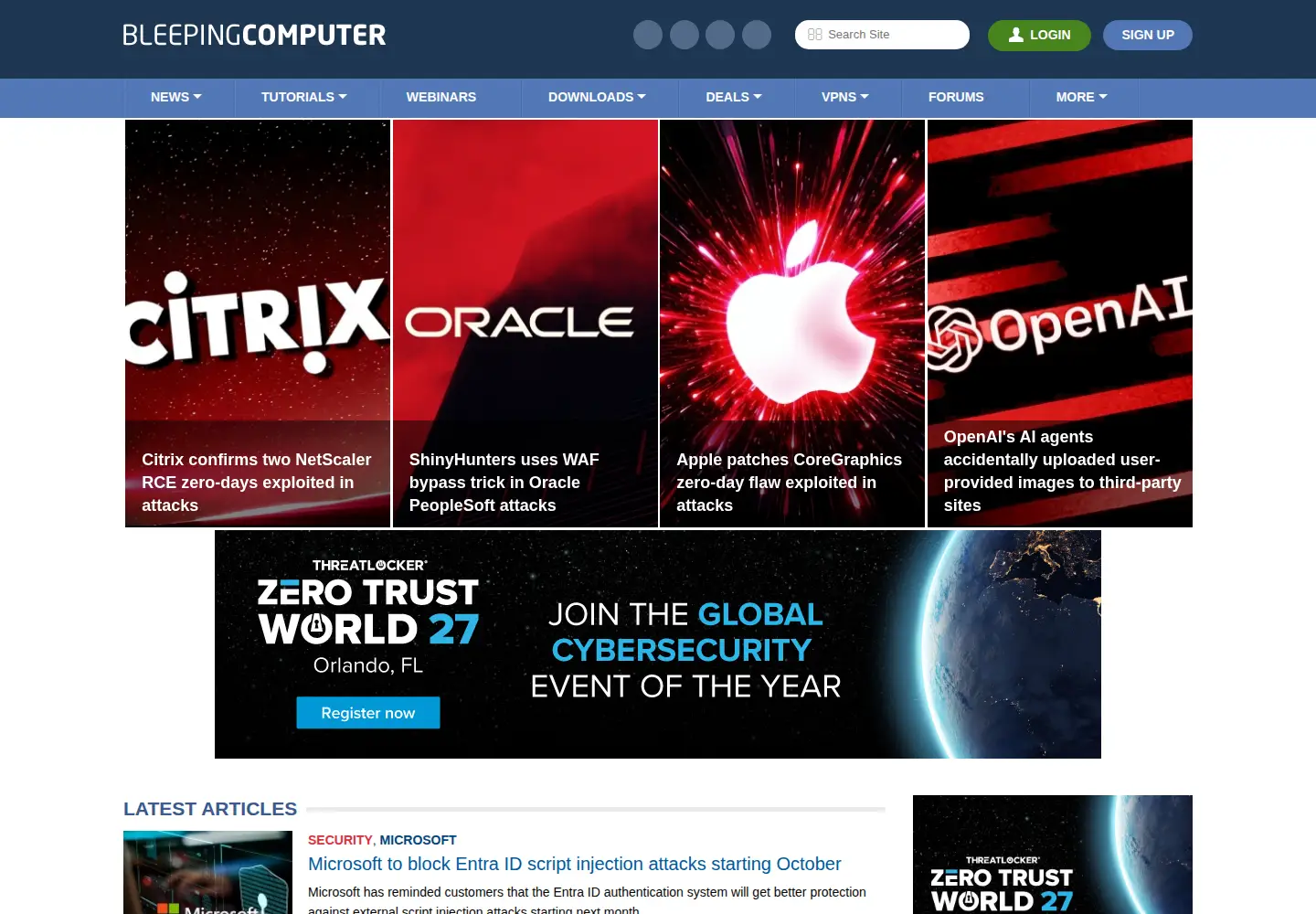 Screenshot of bleepingcomputer.com
