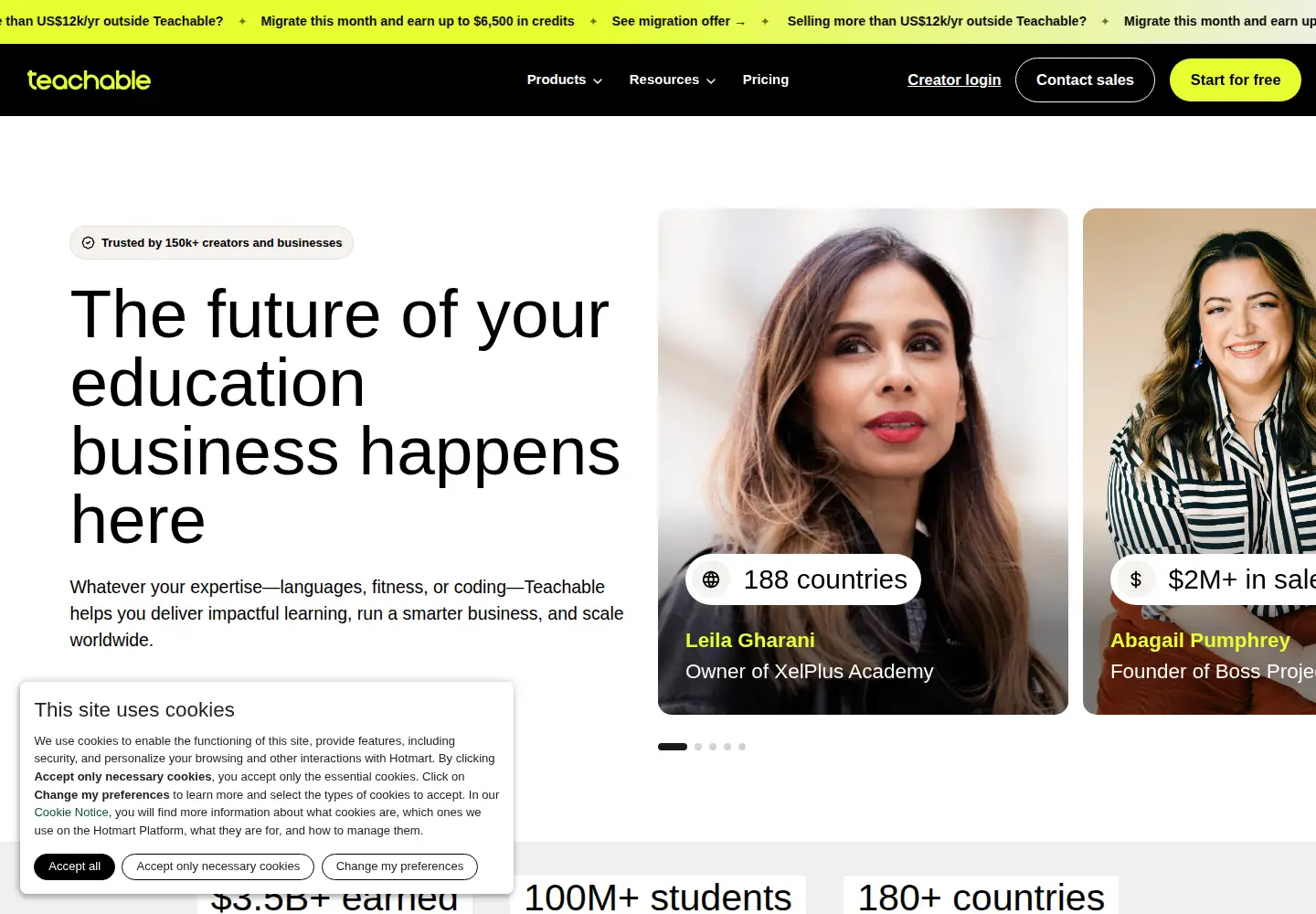 Screenshot of teachable.com