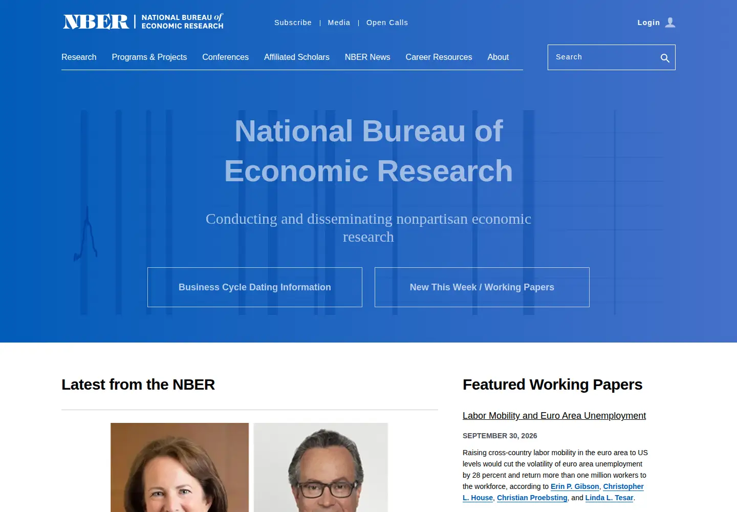 Screenshot of nber.org