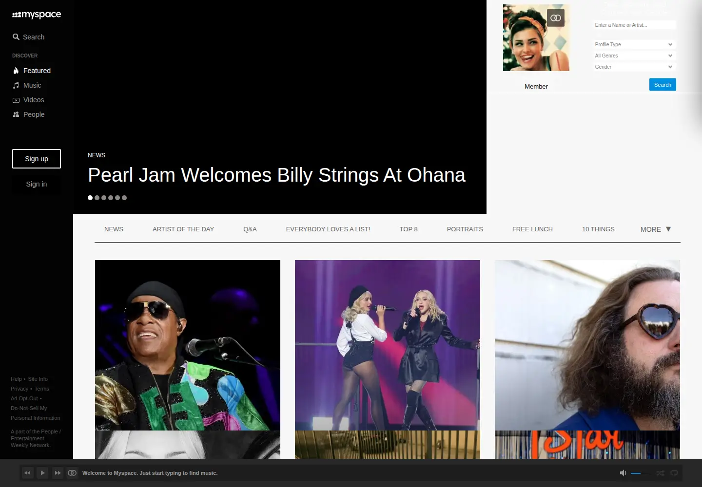 Screenshot of myspace.com