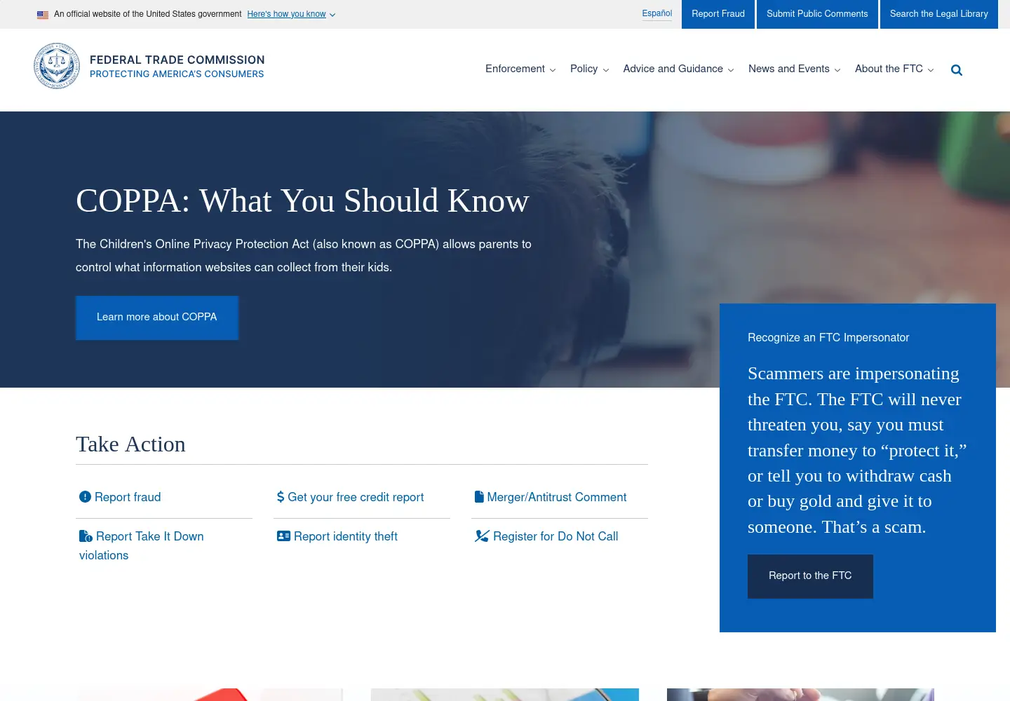 Screenshot of ftc.gov