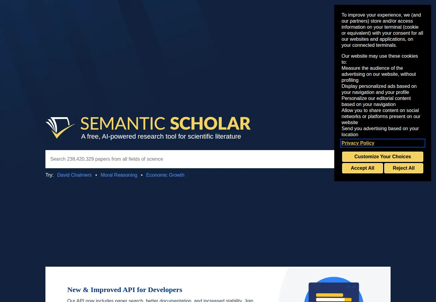 Screenshot of semanticscholar.org