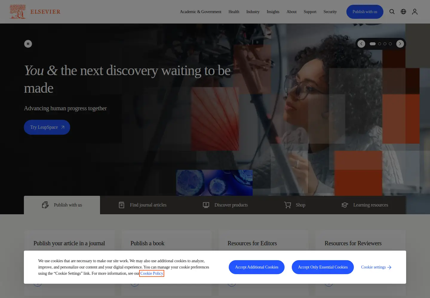 Screenshot of elsevier.com