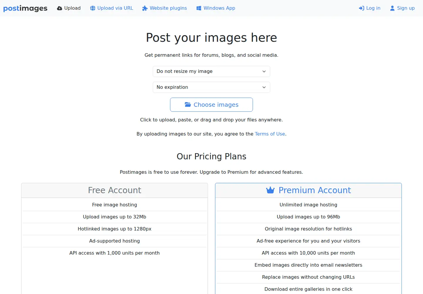 Screenshot of postimg.cc